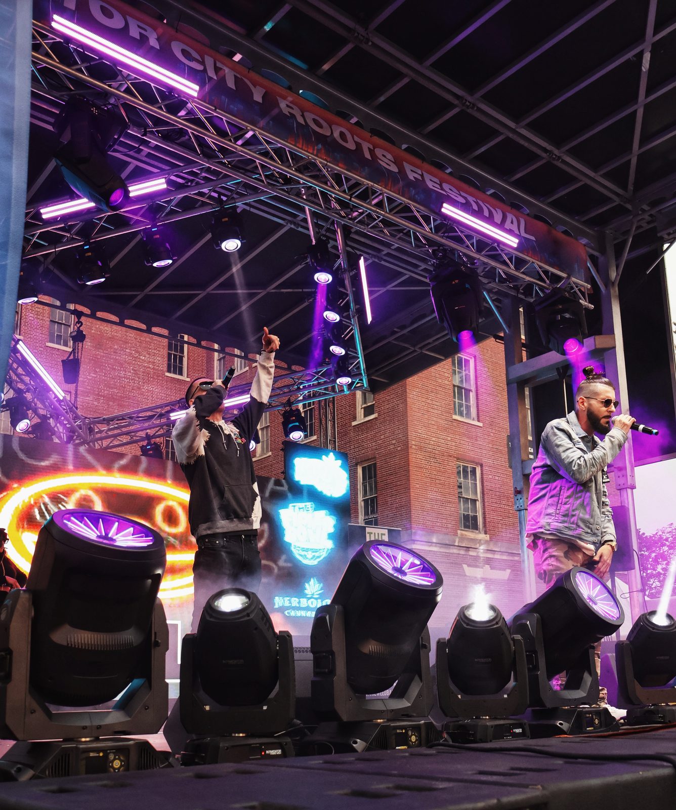 A stage under purple lights